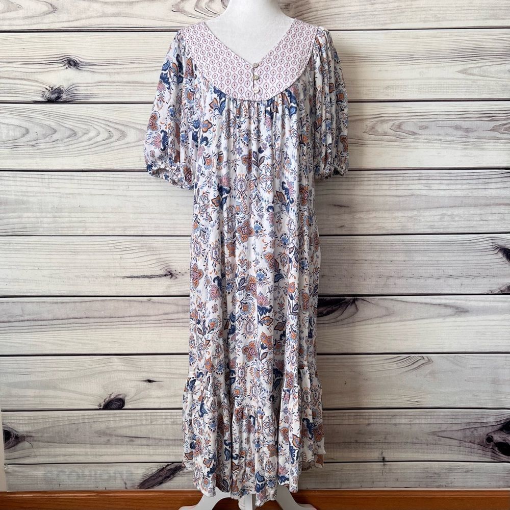 Lucky Brand White Paisley Floral Patterned Cottagecore Maxi Dress